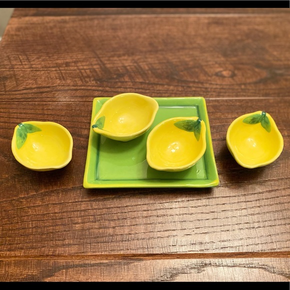Small Lemon Ceramic Bowls & Ceramic Square Green Tray, Farmhouse Lemons Bowls - Picture 8 of 16